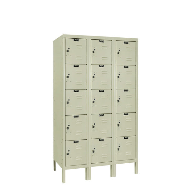 Hallowell Premium Three-Wide Five-Tier Lockers - Assembled Tan