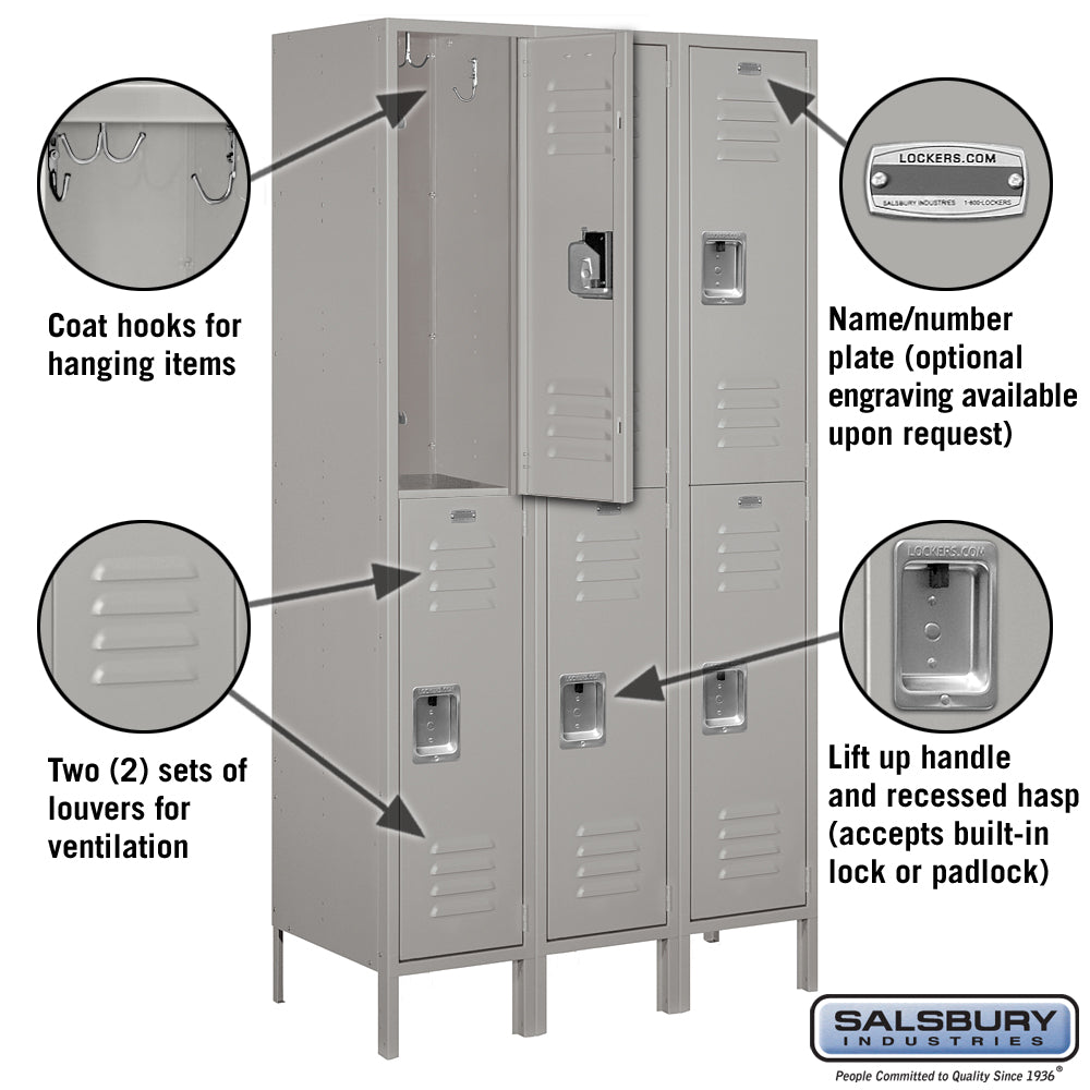 Salsbury 15" Wide Double Tier Standard Metal Lockers - 3 Wide