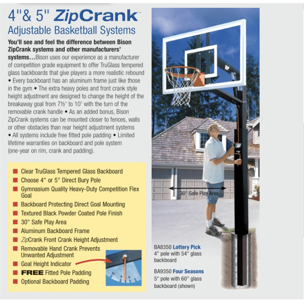 Bison Smoked Lottery Pick ZipCrank 4″ Adjustable Basketball Hoop